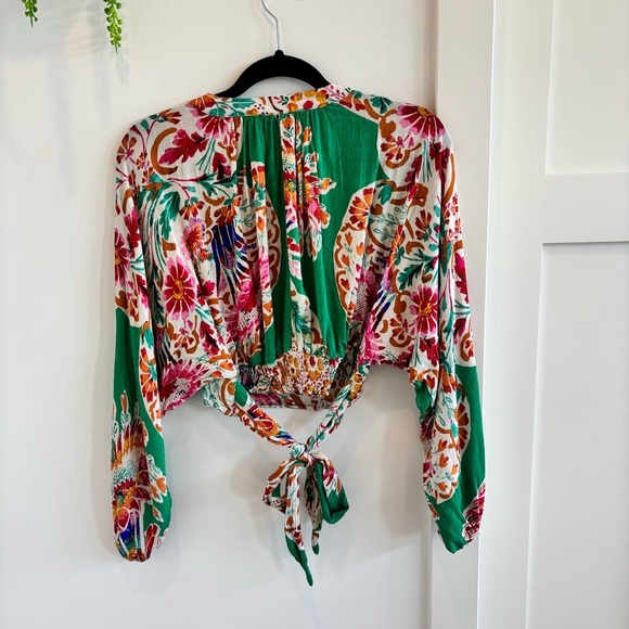 Rachel Zoe Floral Cropped Blouse Women's Size Small Long Sleeve Tie Back Top - Picture 7 of 8